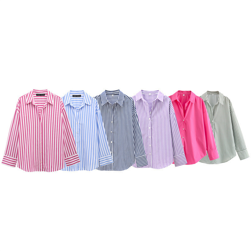 Spring European and American Shirt Top Long Fashion Loose Casual All-match Daily Striped Shirt Spring European and American Shirt Top Long Fashion Loose Casual All-match Daily Striped Shirt