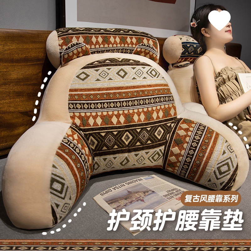 Ethnic Style Bedside Cushion Soft Bag Sofa Pillow Seat Waist Pillow Large Backrest Bed Reading Pillow for Pregnant Women