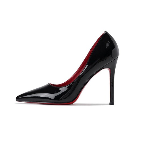 Black Red Sole High Heels Women  Spring New Pointed Toe Slim Heel Sexy Polished Surface Quality Leather Women's Shoes
