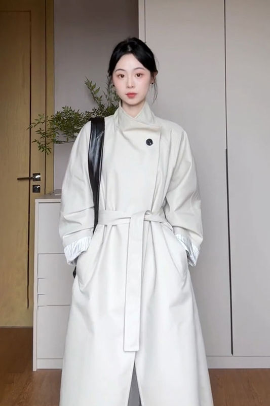 米白色风衣外套女春秋新款韩版感超好看中长款大衣小个子|undefined
