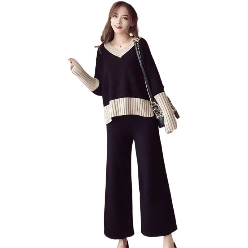 Женский осенний комплект 2025: новый модный элегантный вязаный топ и брюки-палаццо — стильный двухкомпонентный набор в стиле «богиня»