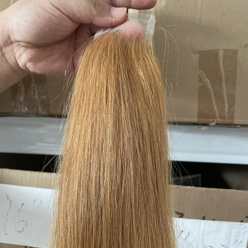 Foreign Trade Wig Straight Hair 4x4 13x4 6x6 # 27Lace Closure Human Hair Lace Hair Block European and American