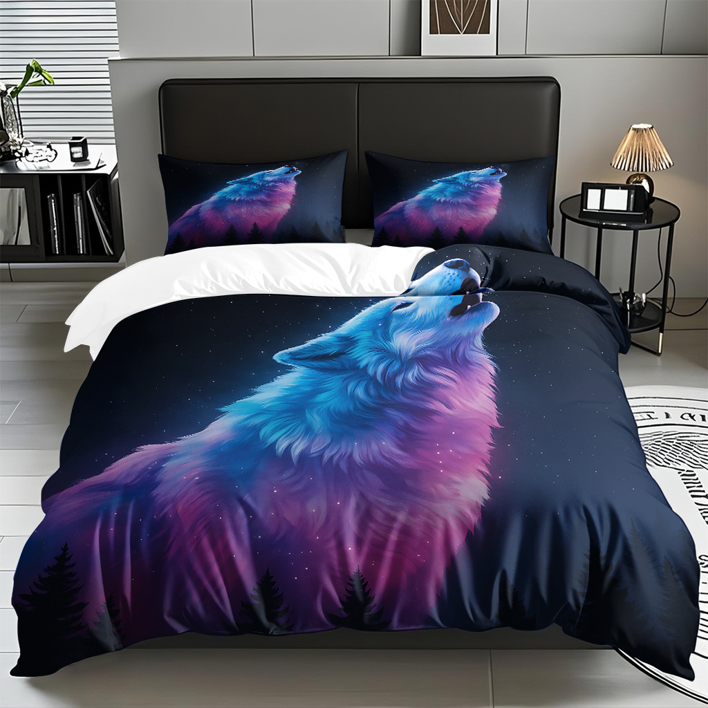 Impresión digital de patrón de lobo abrasivo conjunto de edredón suave transfronterizo pro-piel TEMU JIT venta directa de fábrica preferida