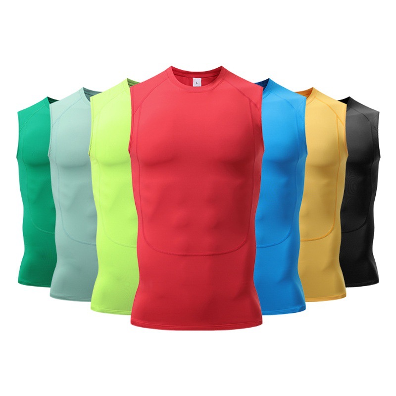 Deportes de verano chaleco apretado de los hombres de secado rápido transpirable de alta elástica ropa de fitness baloncesto entrenamiento de fondo sin mangas chaleco