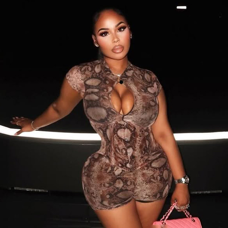 J26Rp251 Sexy Hot Girl European and American Fashion Hot-Selling Printed Sleeveless Slim-Fit Front Cutout Jumpsuit Shorts J26Rp251 Sexy Hot Girl European and American Fashion Hot-Selling Printed Sleeveless Slim-Fit Front Cutout Jumpsuit Shorts