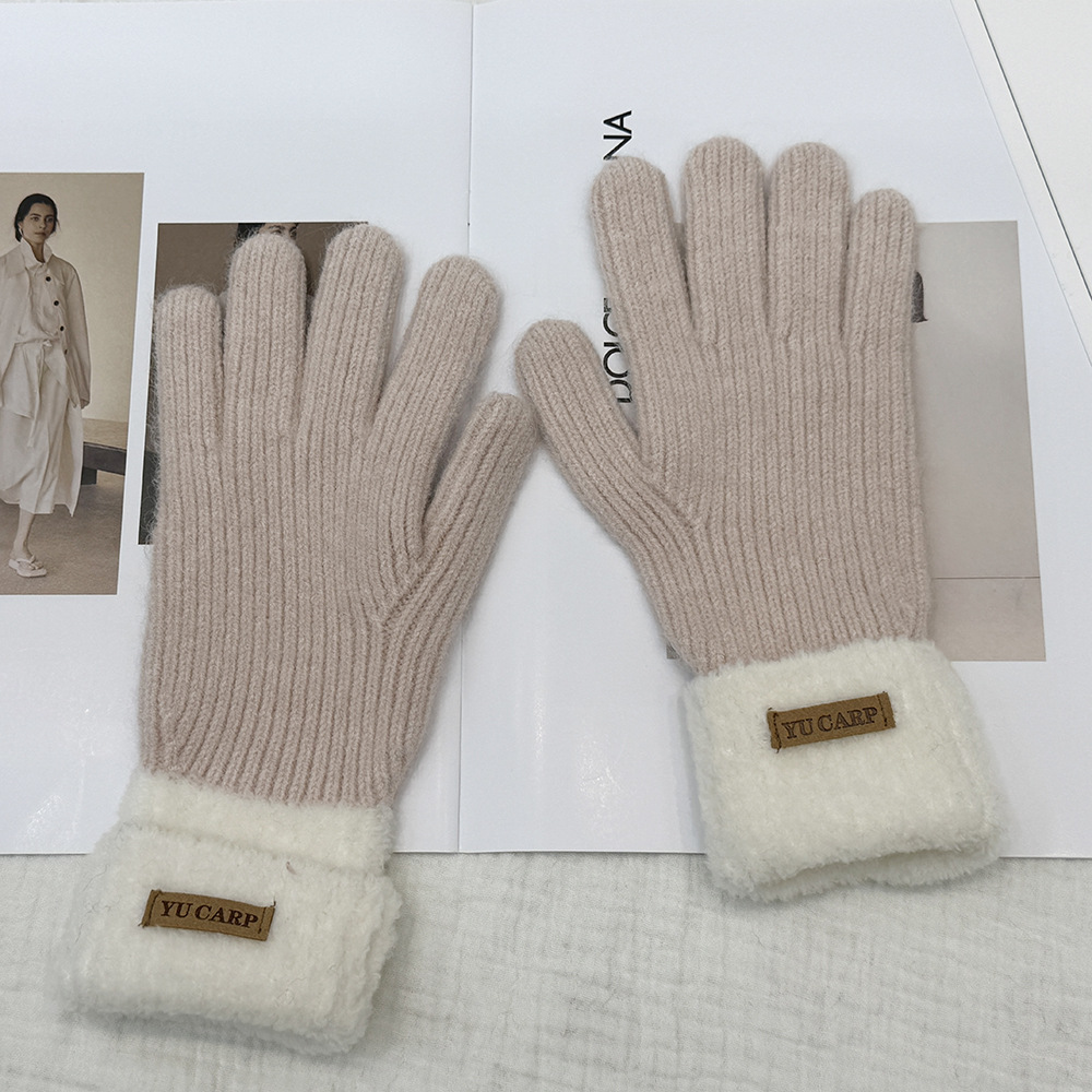 Nuevos guantes de punto de pantalla táctil de cinco dedos de color sólido otoño y invierno parejas de moda para montar al aire libre guantes cálidos a prueba de frío