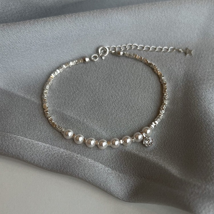 New Niche Ins Sparkling Ripple Simple Light Luxury Broken Silver Austrian Faux Pearl Elegant Bracelet