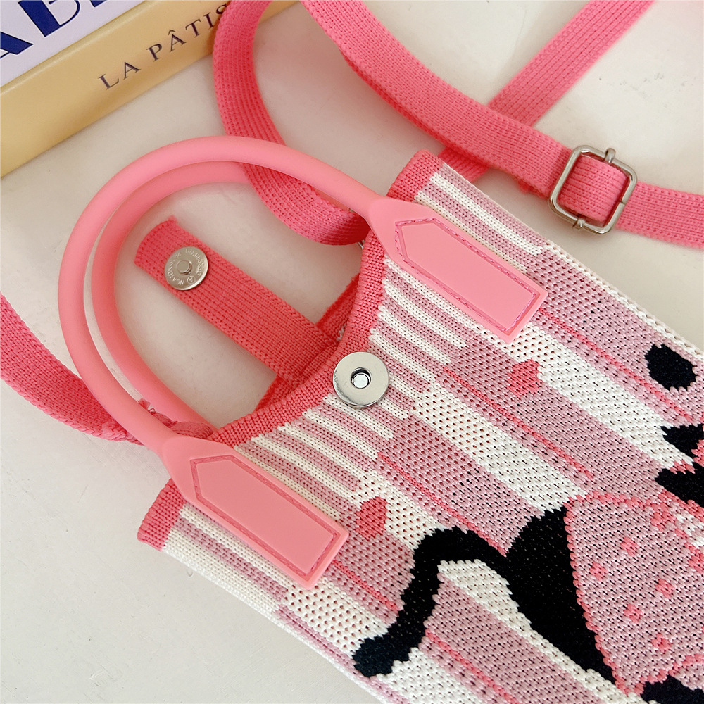 108g Weight Polyester Lining Material Buckle Closure Type Top Handle Strap Type Handbag Bags Type Casual, Daily Occasion Knit Material Cat Pattern All Seasons Season Women's Gender Vintage Style, Classic Style Style Bucket Shape Small Size Women's Small Knit Cat Vintage Style Classic Style Bucket Buckle Handbag 1
