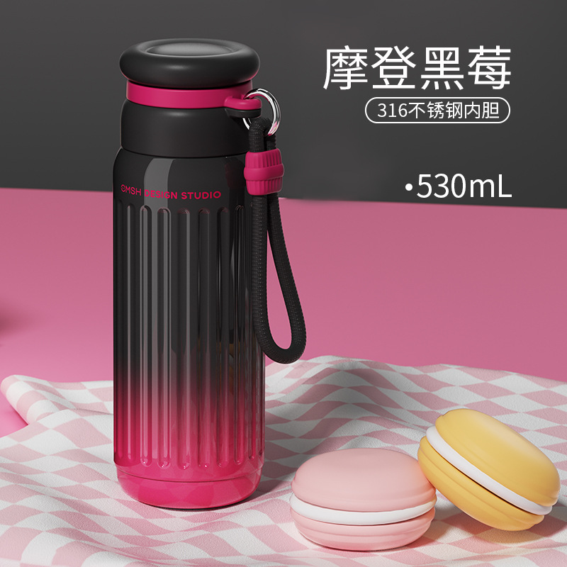 Strawberry Life Roma 316 taza de acero inoxidable simple taza de agua de mujer con un alto valor de la cara con una taza conveniente de elevación