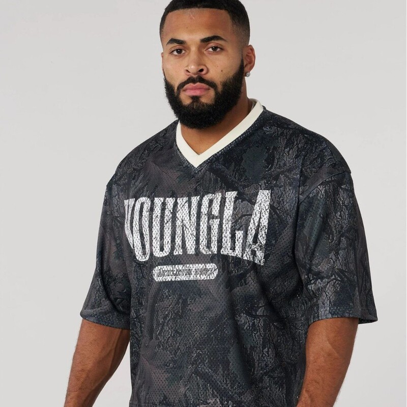 American New Youngla Men's Oversized T-Shirt Summer Sports Fitness Quick-Drying Breathable Mesh Short-Sleeved T-Shirt