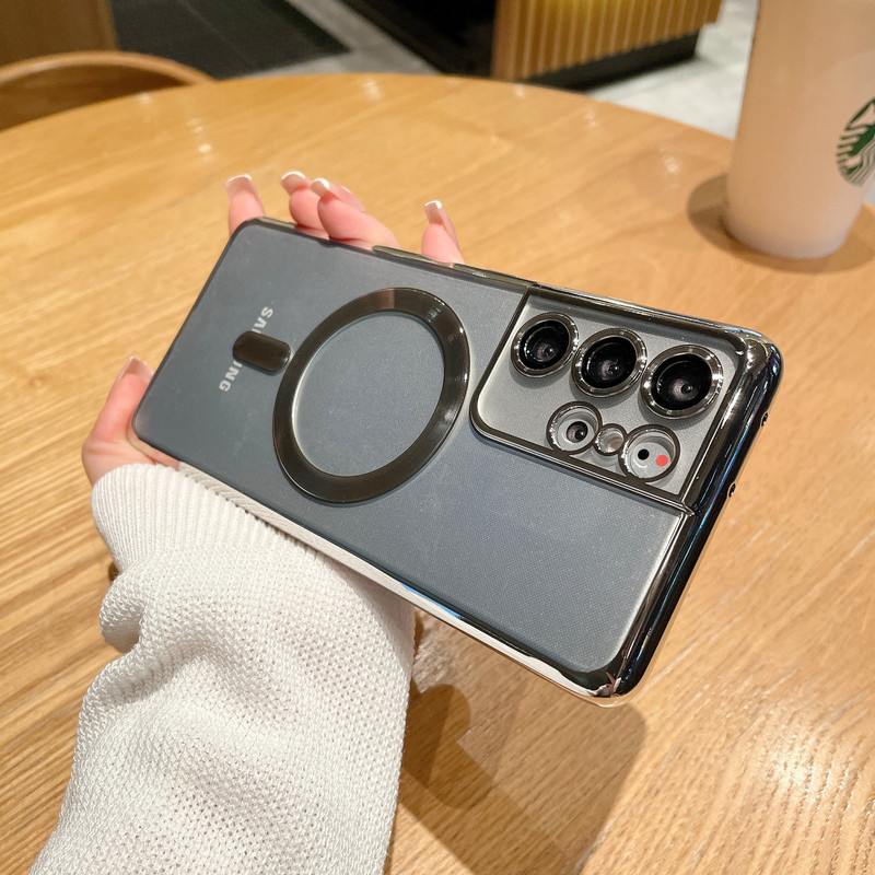 Self-contained lens film plating for Samsung S23Ultra mobile phone case magnetic s22plus transparent s21 protective case Self-contained lens film plating for Samsung S23Ultra mobile phone case magnetic s22plus transparent s21 protective case