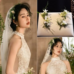 森系レトロ森系緑植髪クリップ花嫁の頭飾り花田園風ロマンチックな結婚式の髪の形で写真を撮る