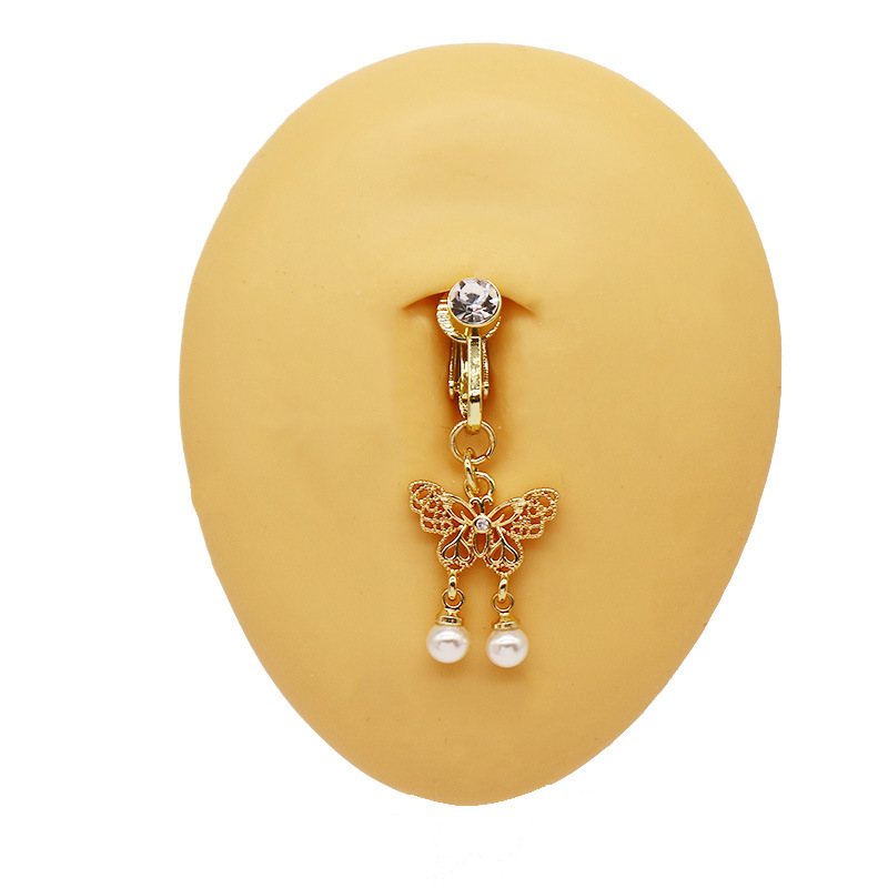 Dazzling Butterfly Belly Button Ring Non Piercing Clip On_voghion.com