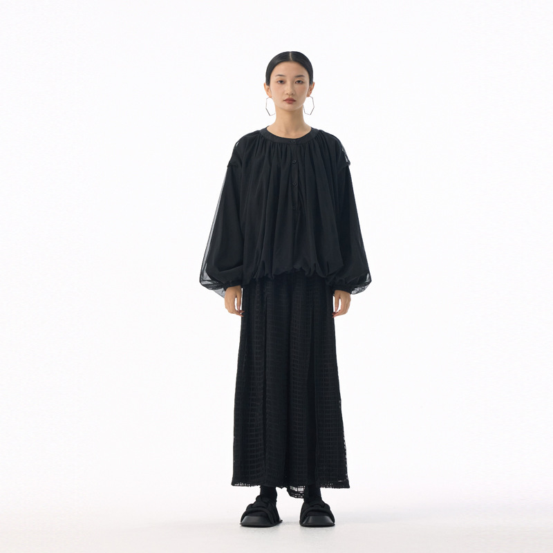 Plus Size Women's Spring and Summer New Mesh Lantern Sleeve Shirt for Fat Mm, Fashionable, Age-Reducing and Slimming Look, Niche Design Doll Shirt