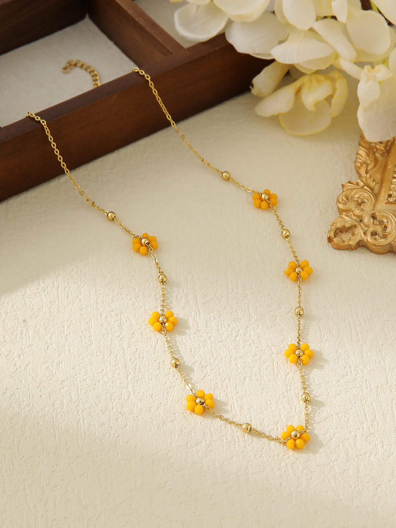 304 Stainless Steel Material Wholesale Jewelry Simple Style Flower 304 Stainless Steel Plating Necklace Cable Chain