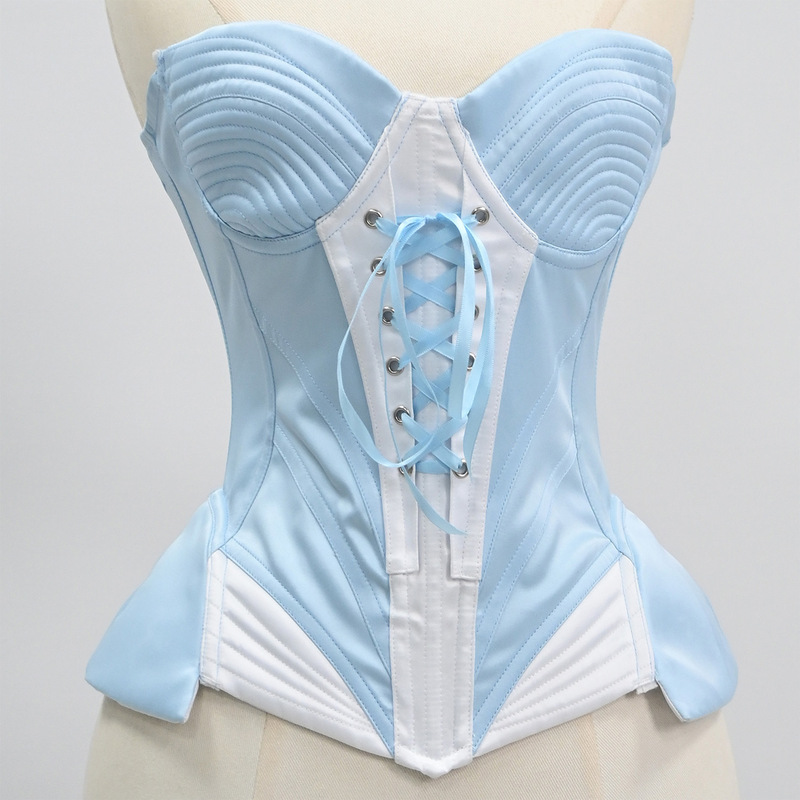 7198 Light Blue and White Contrast Color Quilted Bustier Corset with Front Lacing and Fishbone Shaping 7198 Light Blue and White Contrast Color Quilted Bustier Corset with Front Lacing and Fishbone Shaping