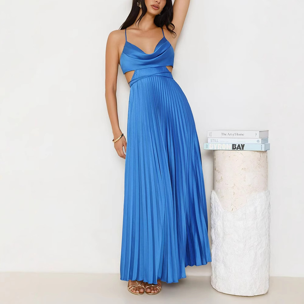 Women's Clothing Summer Vacation Sleeveless Long Dress For Women Pleated European And American Style_ecoleips.com