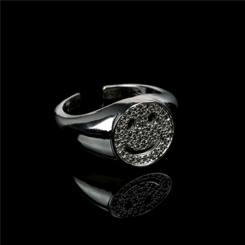 Anillo Ajustable Abierto De Micro Diamante Con Cara Sonriente En Forma De C Simple display picture 3