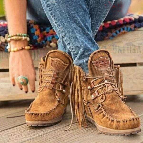 Botines de mujer de talla grande con borlas, estilo vaquero occidental, disponibles para invierno._voghion.com