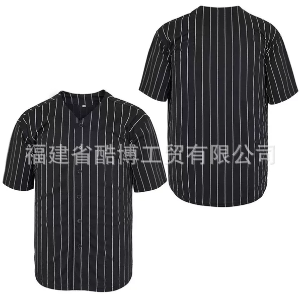 Black Striped Baseball Jersey Men's Sports Training Top American Large Size Short-Sleeved Round Neck Button Jersey Cross-Border