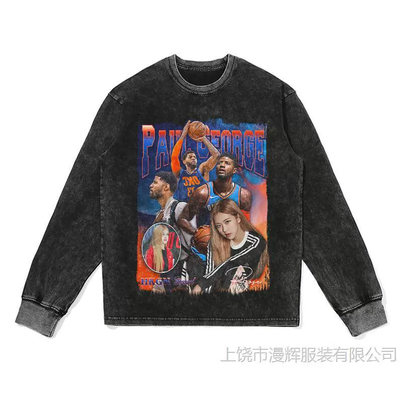 HKGN Paul George Park Caiying Rose Американская свободная футболка с короткими рукавами и круглым вырезом с короткими рукавами и принтом в стиле ретро