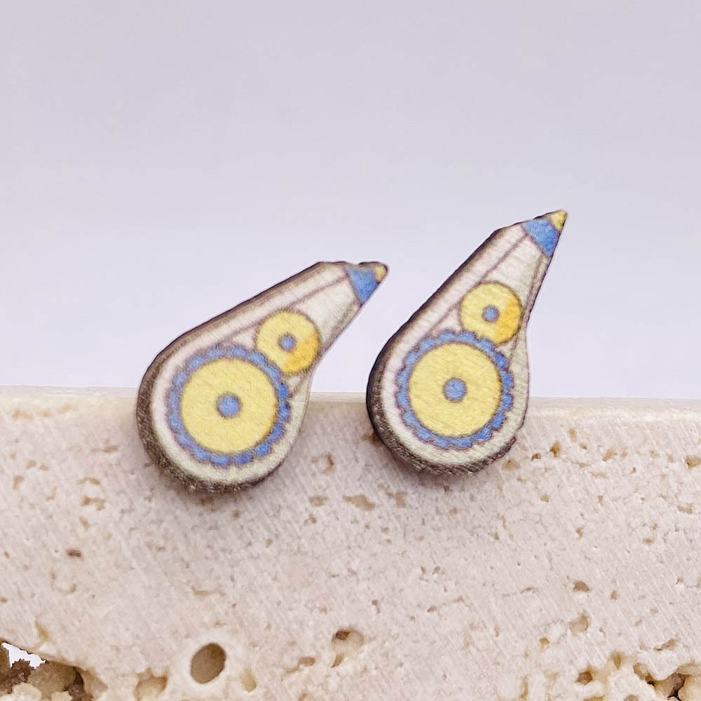 Scissors, Star, pencil Pattern Women'S Gender 1 Pair Fashion Scissors Star Pencil Wood Women's Ear Studs