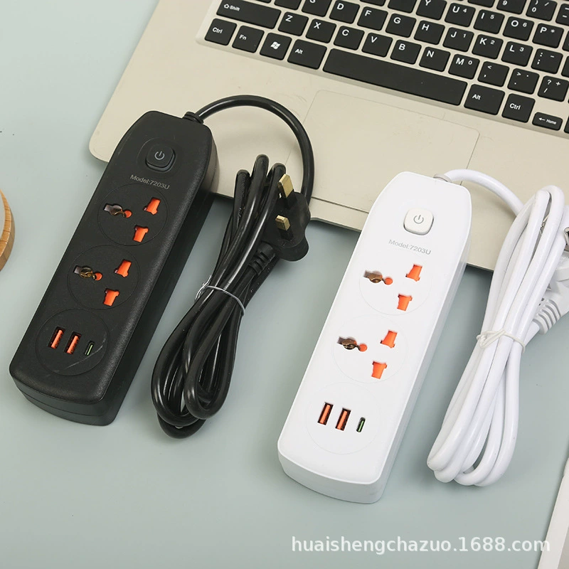 Удлинитель на 2 USB + 1 Type-C с защитной дверцей, нейтральная упаковка, по стандартам: британский, ОАЭ, европейский, американский