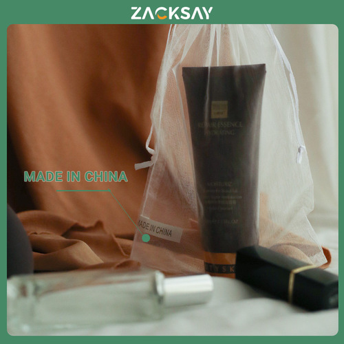 Mesh Bag Side Label, Transparent Solid-Color Drawstring — Perfect for Cosmetics, Facial Cleanser, and Gifts! Premium Organza Gift Pouch with Adjustable Drawstring.
