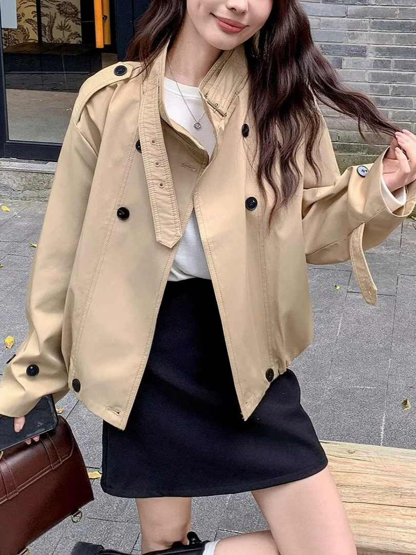 Хаки осеннее trench coat, куртка для отдыха, люкс, оверсайз, для подростков
