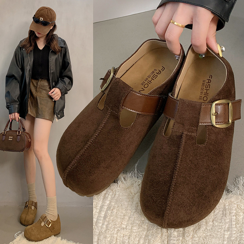 Genuine leather soft-soled comfortable Birkenstock shoes for women, 2026 autumn new versatile slip-on height-increasing anti-slip retro single shoes