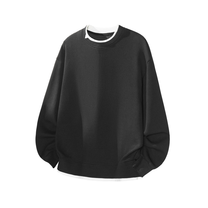 Two-Piece Spliced Blue Pullover Sweats Men, Autumn Plus Size, Loose Fit For Big And Tall, Youth Long Sleeve_voghion.com