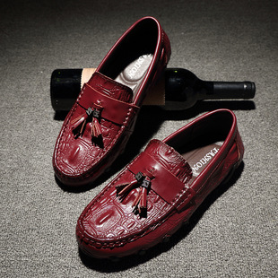 069 Men's Shoes Lefu Shoes Slip-on Flat Bean Shoes Spring Low-top Foot Tassel Crocodile Pattern Cowhide Noodles