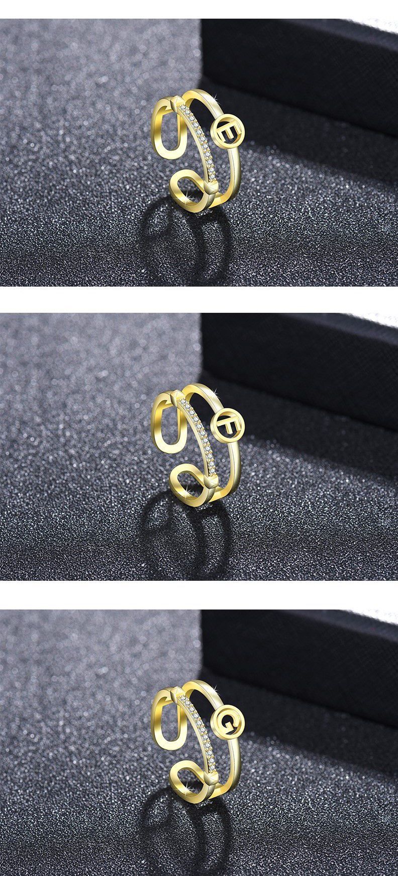 Mode Brief Kupfer Überzug Inlay Künstliche Edelsteine Offener Ring 1 Stück display picture 1