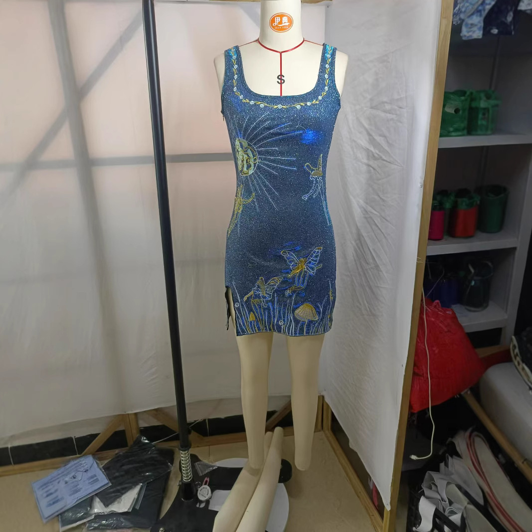 2024 Amazon new cross-border sling 3D embroidery urban leisure sun sling dress