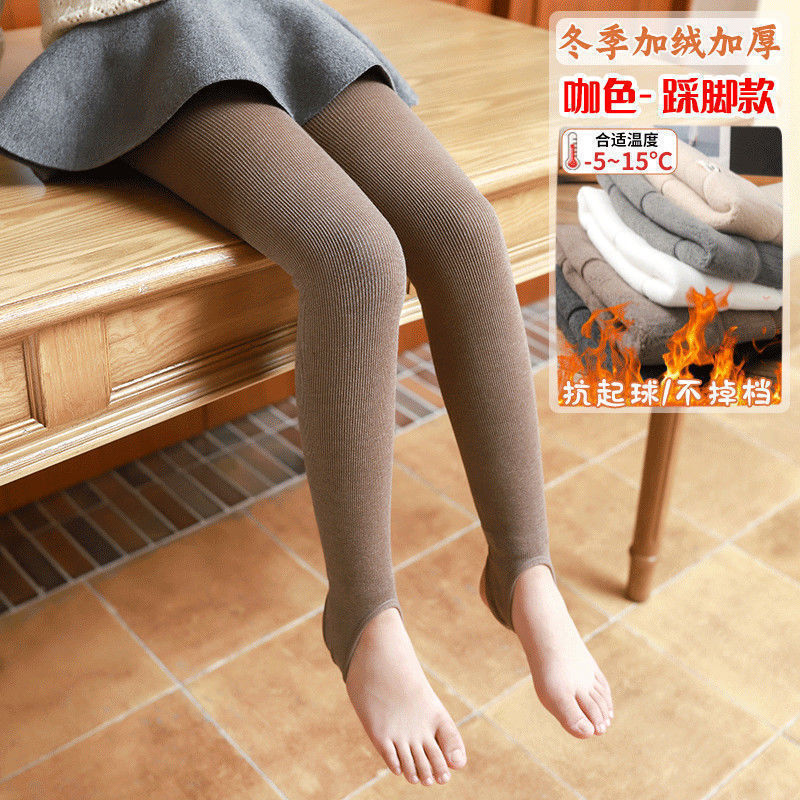 女童打底裤冬季加绒加厚保暖竖条纹打底裤九分踩脚儿童连裤袜批发|undefined