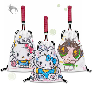 Funny Kitty Tennis Backpack Large Capacity Portable Tennis Racket Bag Drawstring Tennis Bag Tennis Racket Storage Bag