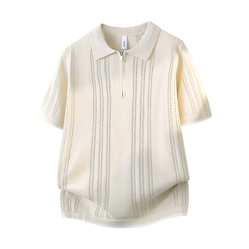 Polo camiseta de punto camiseta de manga corta hombre solapa medio cremallera hueso de pez hueco camiseta de hielo de verano fábrica transfronteriza al por mayor image 8