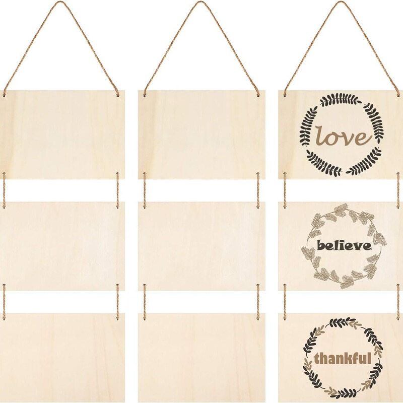Unfinished Wood Hanging Sign Blank Wood Pieces With Rope suit For Home Decoration DIY Craft Project