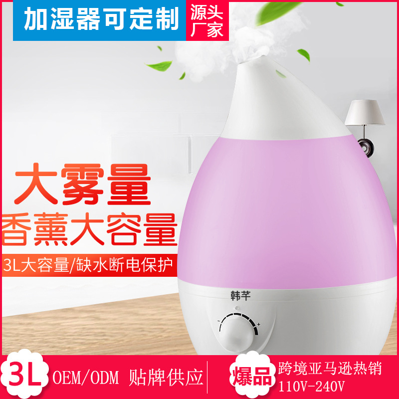 Hanqian Humidifier Silent Home Bedroom Office Large Mist Aromatherapy Water Droplets 110V Cross-Border Spray Silent Aromatherapy