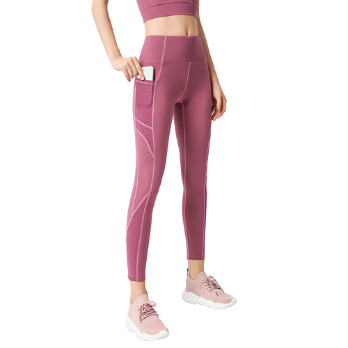 Amazon eBay Cross-border New Women's Yoga Pants with Pockets, Hollow Out, Splicing, Buttock-lifting, Running Sports Tight Fitness Pants