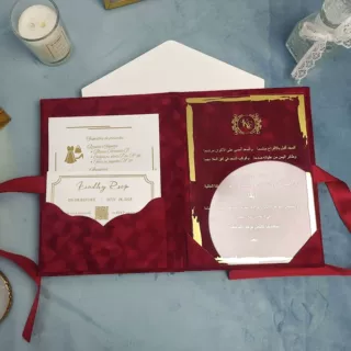 酒红色丝绒结婚请柬定制可打印伴手礼商务高端喜帖结婚请柬誓言卡