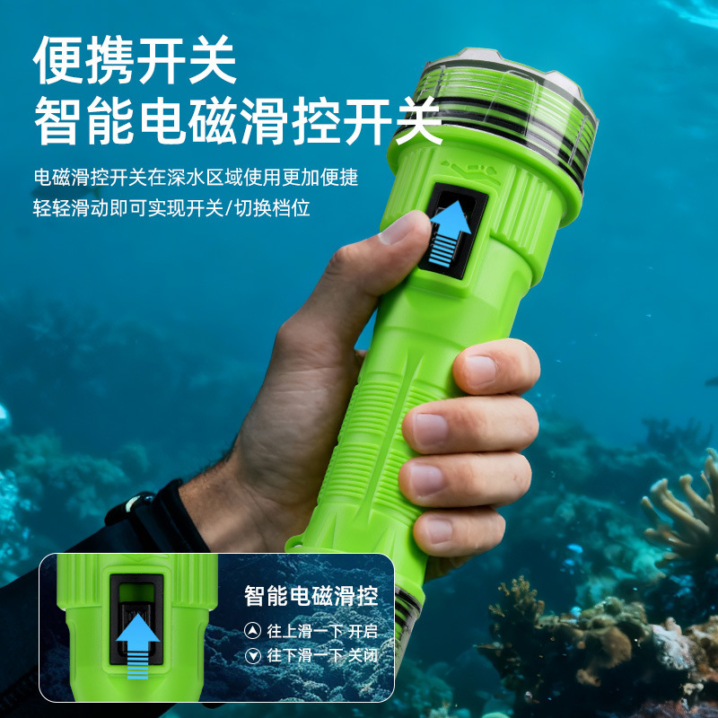 Cross-border new LED diving headlamp, ultra-bright, waterproof, TPC rechargeable, long-range beam, long battery life, suitable for deep diving, salvage operations, and fishing
