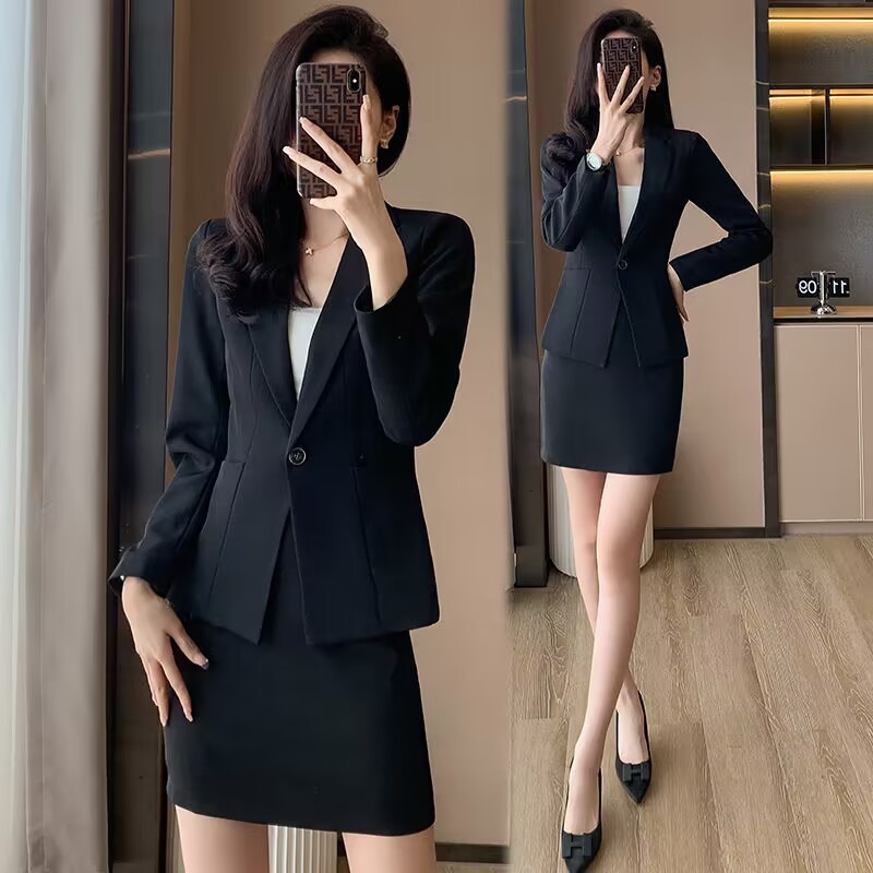 ブルー職業スーツスカート高級感フロント作業服気質大きいサイズ作業服スーツ正装工装コート|undefined