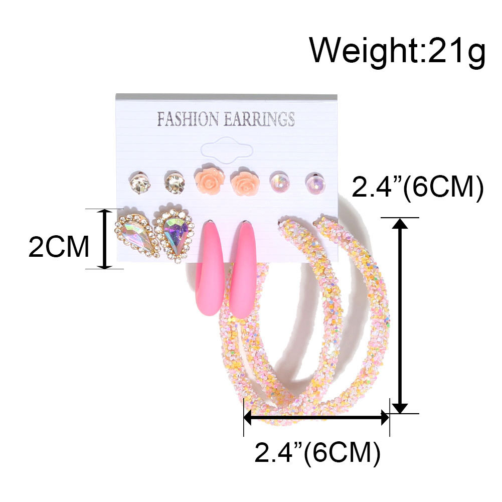 6 Pairs Of Sequin Earrings Set European And American Multi-style Earrings Wholesale display picture 3