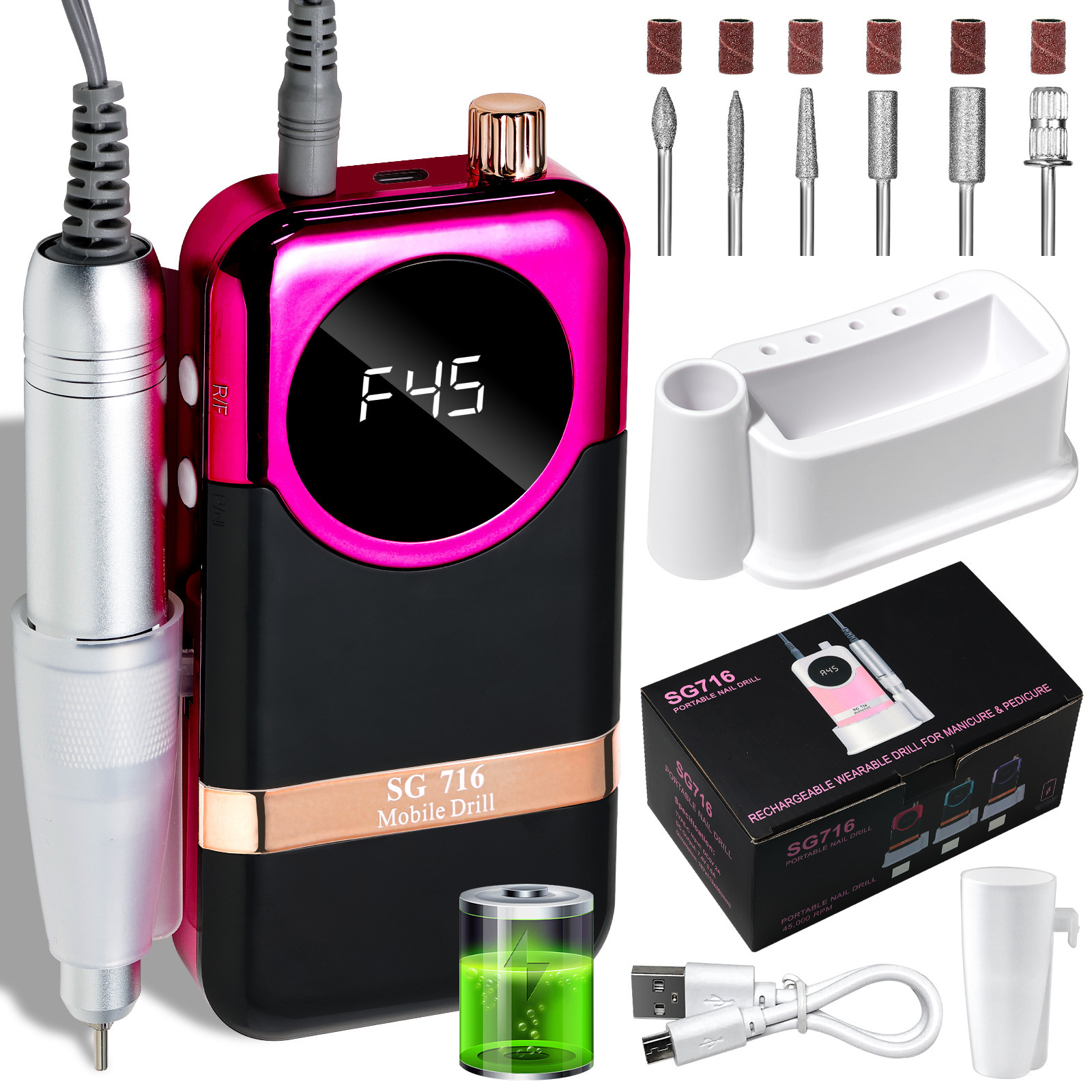 Lijadora de uñas recargable para tienda de uñas, lijadora de uñas y exfoliante, amoladora de uñas de almacenamiento eléctrico portátil