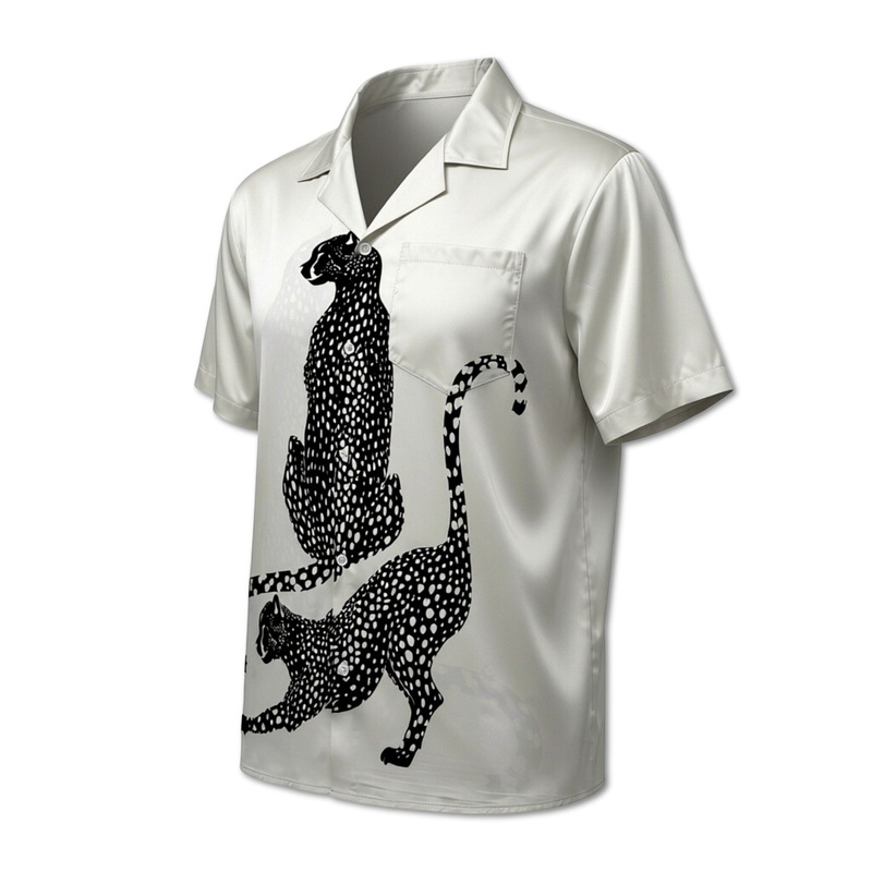Cross-Border Foreign Trade Trendy Brand Beach Casual Leopard Animal Print Shirt Retro Satin Smooth Short-Sleeve Cardigan for Men and Women Cross-Border Foreign Trade Trendy Brand Beach Casual Leopard Animal Print Shirt Retro Satin Smooth Short-Sleeve Cardigan for Men and Women