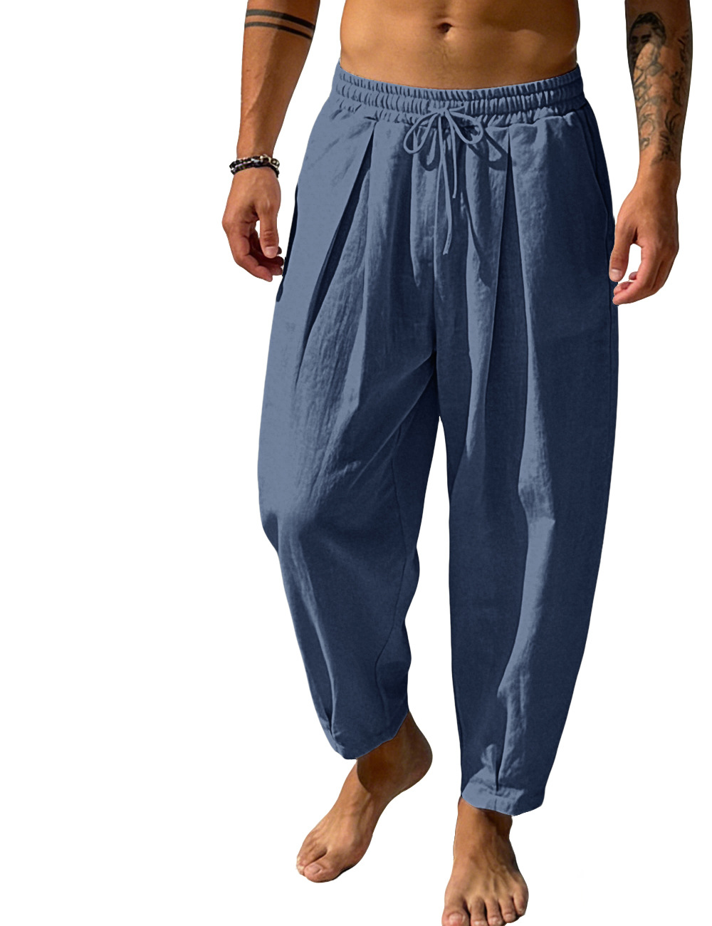Europa y los Estados Unidos Amazon hombre de verano de color sólido algodón linterna pantalón de calzado grande relajado ocio comercio exterior pantalones casuales transfronterizos hombre
