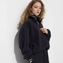 优家2024秋冬情侣款仿羊羔绒摇粒绒拉链茄克立领外套女  469953