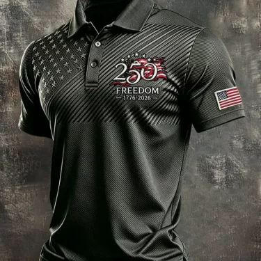 2026 Cross-Border Foreign Trade Amazon New Men's Short-Sleeved Polo Shirt American Anniversary Printed Buttoned Men's Top