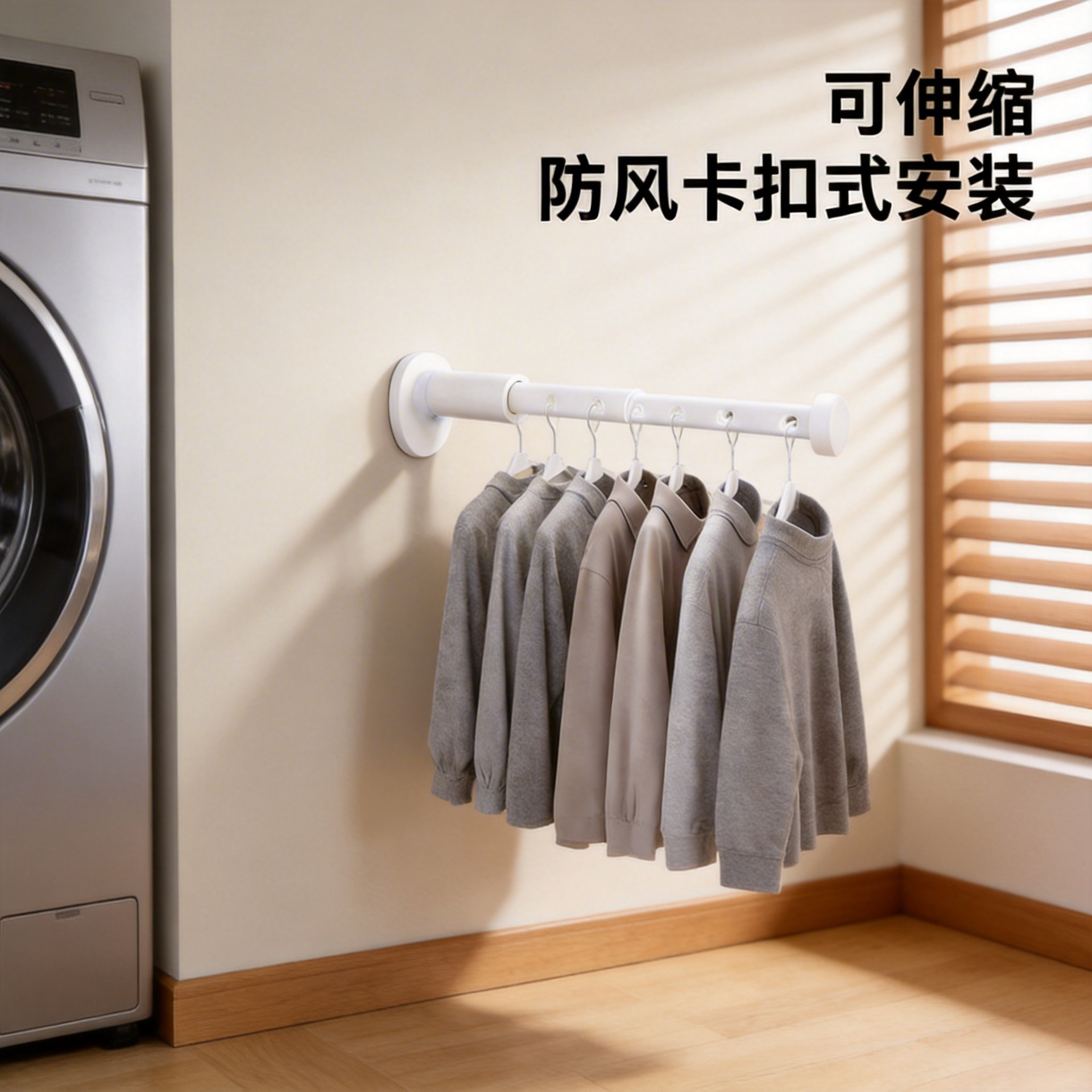 Clothes Drying Rack, No Drilling Required, Extendable Clothes Rod, Foldable Multifunctional Clothes Drying Tool, Foldable for Balcony and Hotel